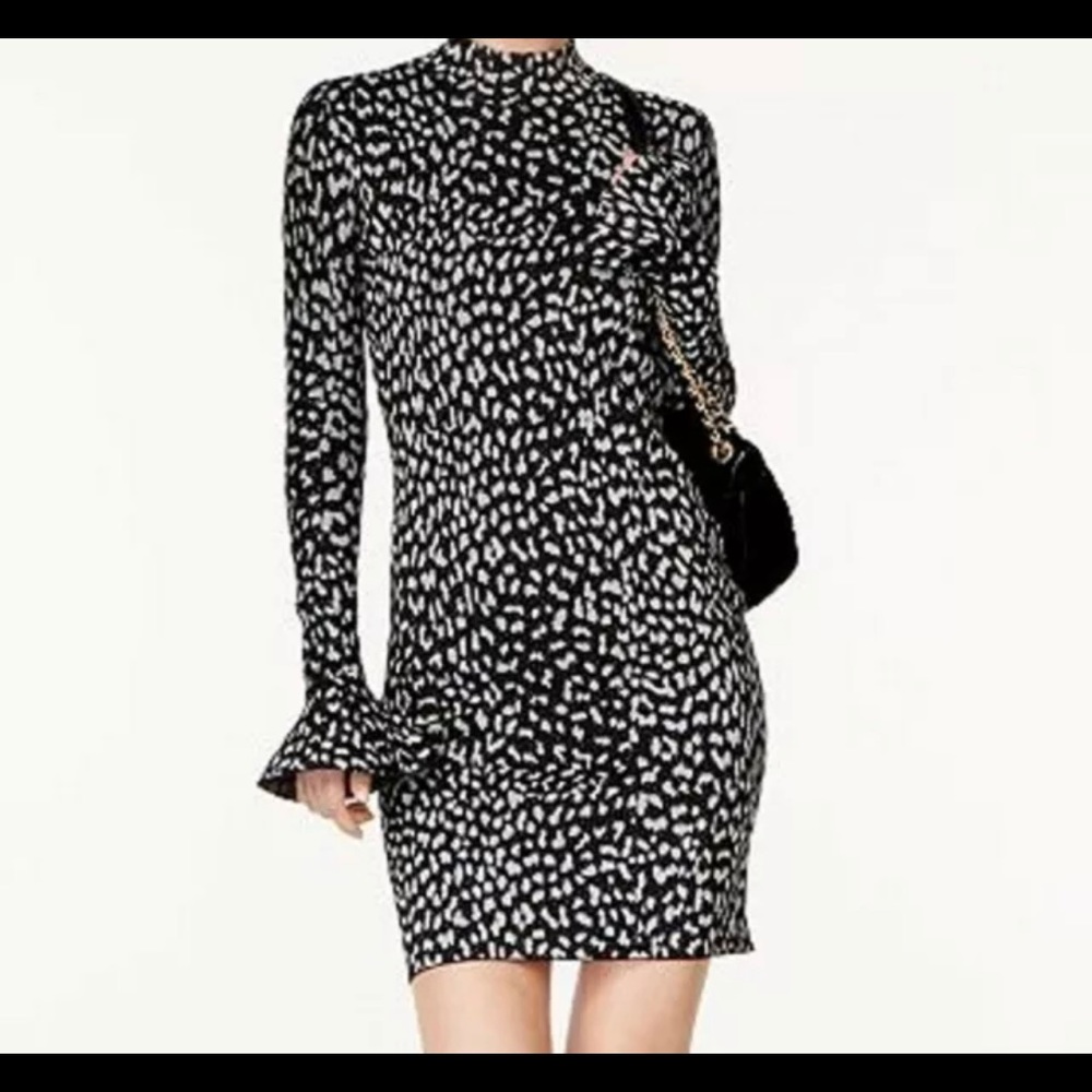 Michael Kors Metallic Cheetah Print Bell Sleeve Bodycon Dress